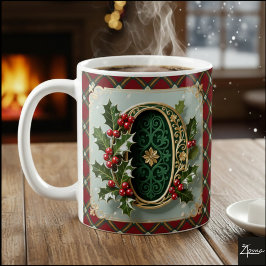 Taza De Café Elegant Gold Holly Christmas Initial Letter O