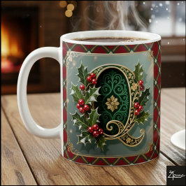 Taza De Café Elegant Gold Holly Christmas Initial Letter Q
