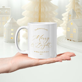 Taza De Café Elegant Gold “Merry & Bright” Holiday Mug