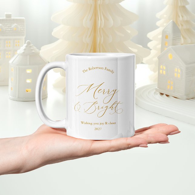 Taza De Café Elegant Gold “Merry & Bright” Holiday Mug (Subido por el creador)