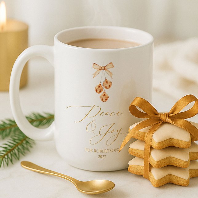 Taza De Café Elegant Gold Script “Peace & Joy” Christmas (Subido por el creador)