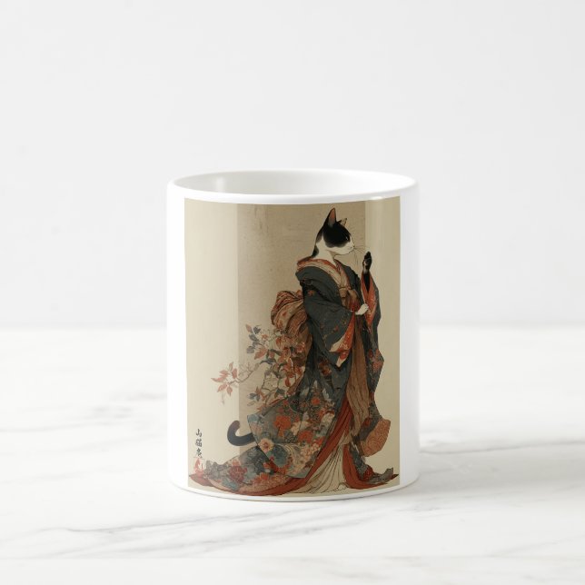 Taza De Café "Elegant Grace" Japanese Cat in Kimono Art (Centro)