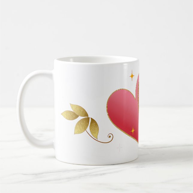 Taza De Café Elegant Heart & Gold Leaf Mug (Izquierda)