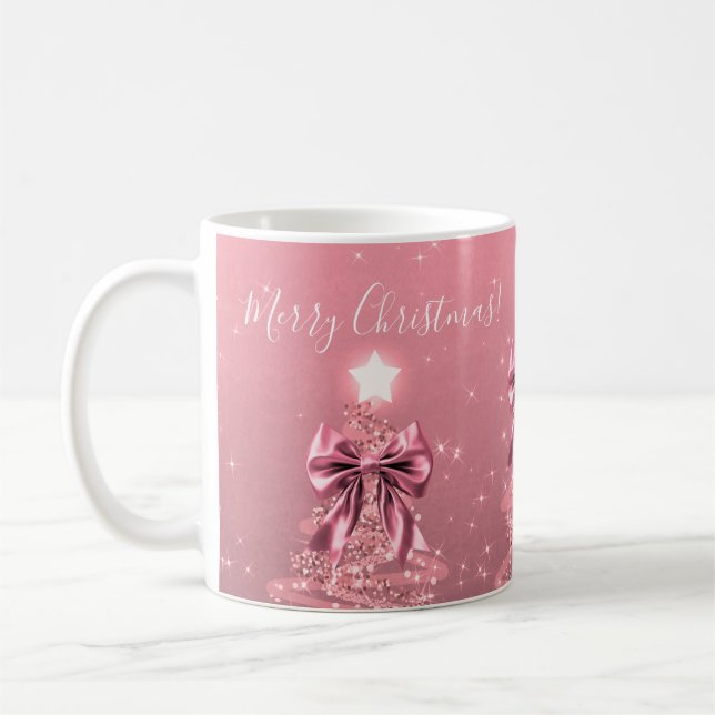 Taza De Café Elegant Holiday Blush Pink Christmas Trees Bows (Izquierda)