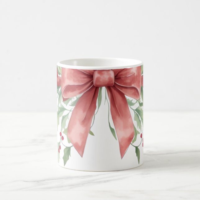 Taza De Café Elegant Holiday Bow with Holly Leaves Design (Centro)