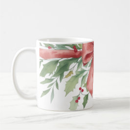 Taza De Café Elegant Holiday Bow with Holly Leaves Design