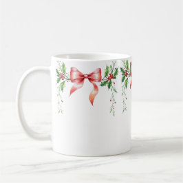 Taza De Café Elegant Holiday Bow with Holly Leaves Design