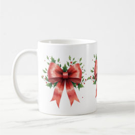 Taza De Café Elegant Holiday Bow with Holly Leaves Design