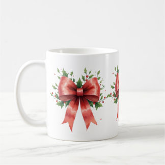 Taza De Café Elegant Holiday Bow with Holly Leaves Design