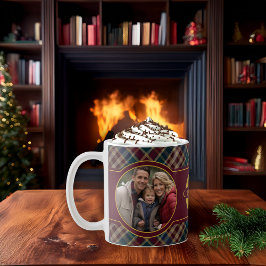 Taza De Café Elegant Holiday Photo Plaid Monogram Name