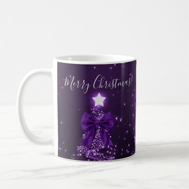 Taza De Café Elegant Holiday Purple Christmas Trees Bows (Izquierda)