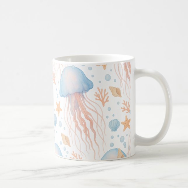 Taza De Café Elegant Jellyfish & Ocean Elements Pattern Mug (Derecha)