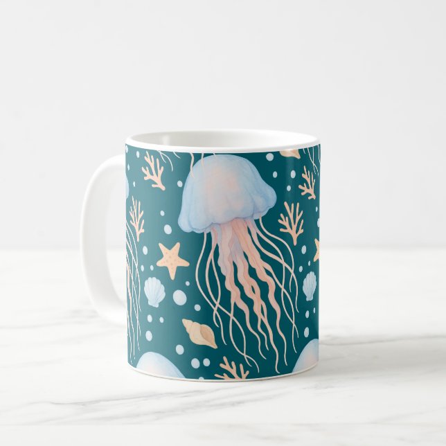 Taza De Café Elegant Jellyfish & Ocean Elements Pattern Mug (Anverso izquierdo)