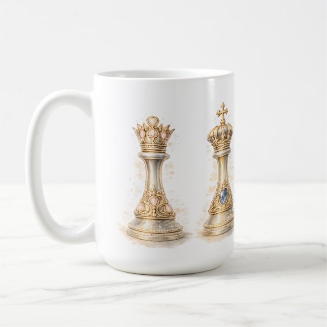 Taza De Café Elegant King Queen Couple Gift Gold Chess (Izquierda)