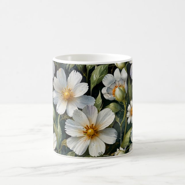 Taza De Café Elegant Lovely White Flowers Watercolor Chic (Centro)