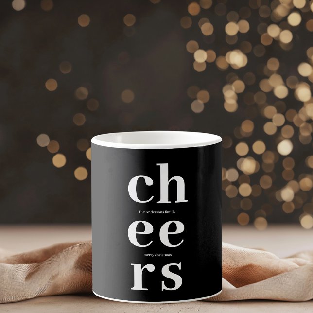 Taza De Café Elegant Minimalist Cheers | Modern Black & White (Subido por el creador)