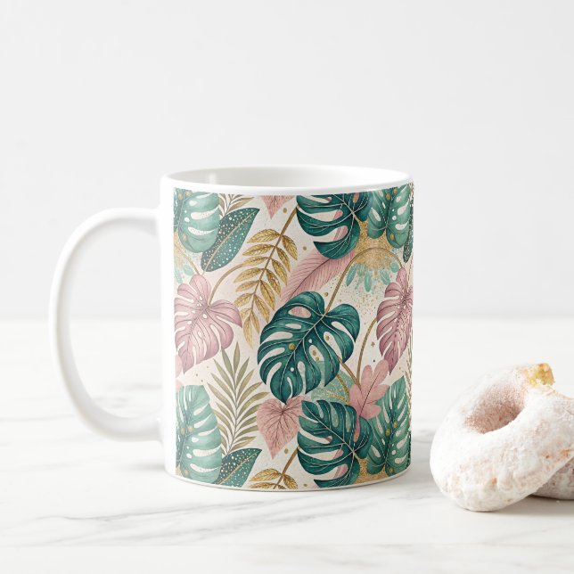 Taza De Café Elegant Monsteras Gold (Con donut)