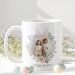 Taza De Café Elegant Pastel Easter Photo Mug | Bunny Frame