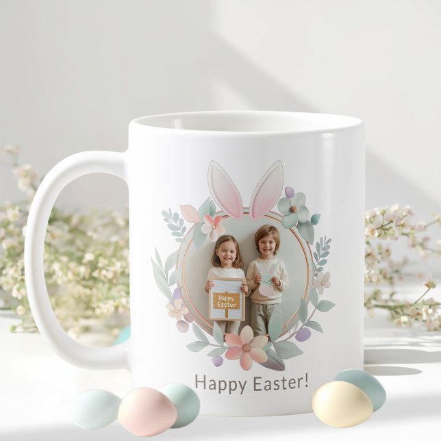 Taza De Café Elegant Pastel Easter Photo Mug | Bunny Frame (Subido por el creador)