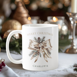 Taza De Café Elegant Personalized Christmas Bow Mug