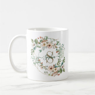 Taza De Café Elegant Personalized Floral Monogram Name Gift