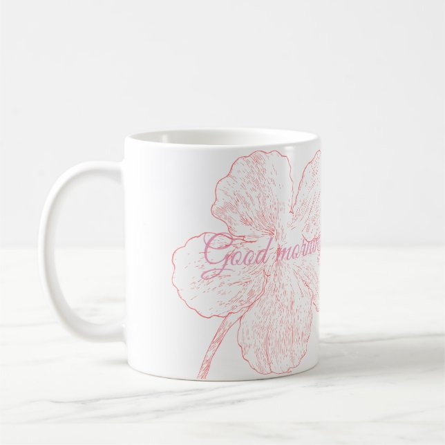 Taza De Café ​Elegant Pink Floral Good Morning Bella (Izquierda)