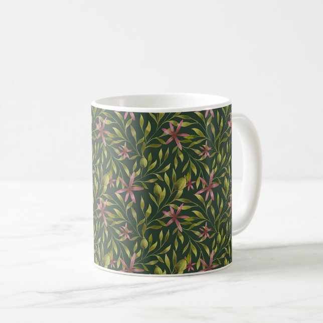Taza De Café Elegant Pink Flower Pattern on Dark Background (Anverso derecho)