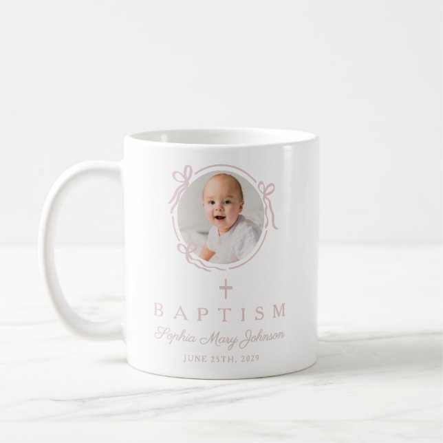 Taza De Café Elegant Pink Girl Photo Baptism (Izquierda)