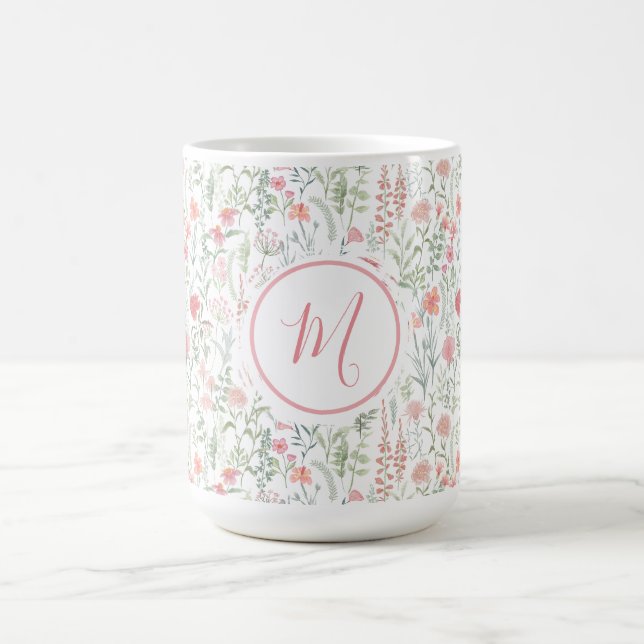 Taza De Café Elegant Pink Green Wildflower Preppy Personalised (Centro)