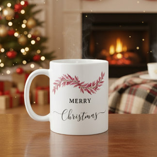 Taza De Café Elegant Pink Merry Christmas Mug – Floral Holiday 