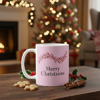 Taza De Café Elegant Pink Merry Christmas Mug – Floral Holiday