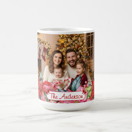 Taza De Café Elegant Poinsettia Floral Border Custom Photos