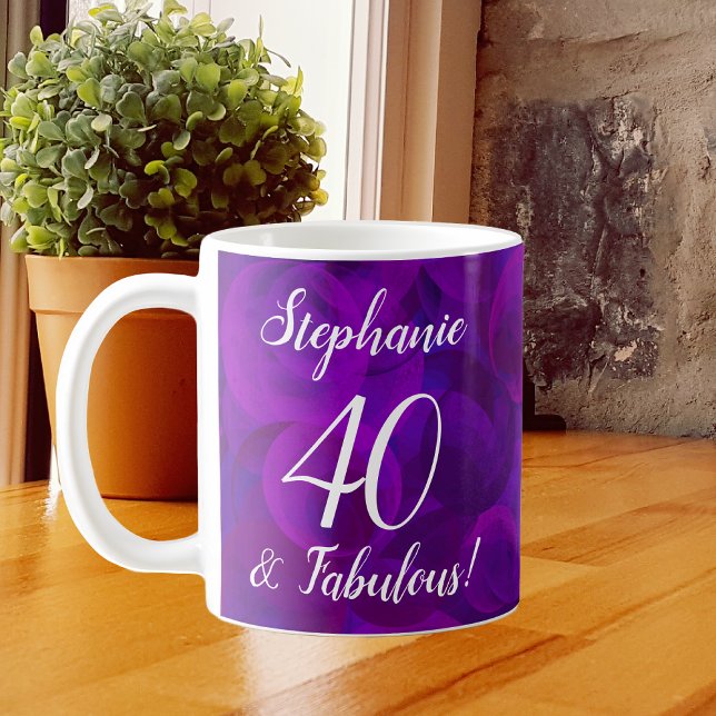 Taza De Café Elegant Purple 40 and Fabulous Year Personalized (Subido por el creador)