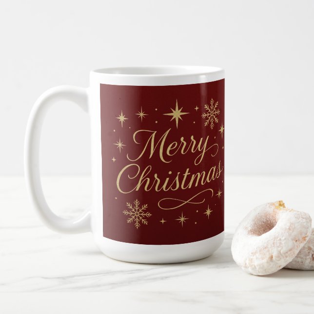 Taza De Café Elegant Red and Gold Merry Christmas Festive  (Con donut)