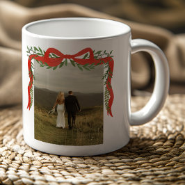 Taza De Café Elegant Red Bow with Greenery Photo Christmas