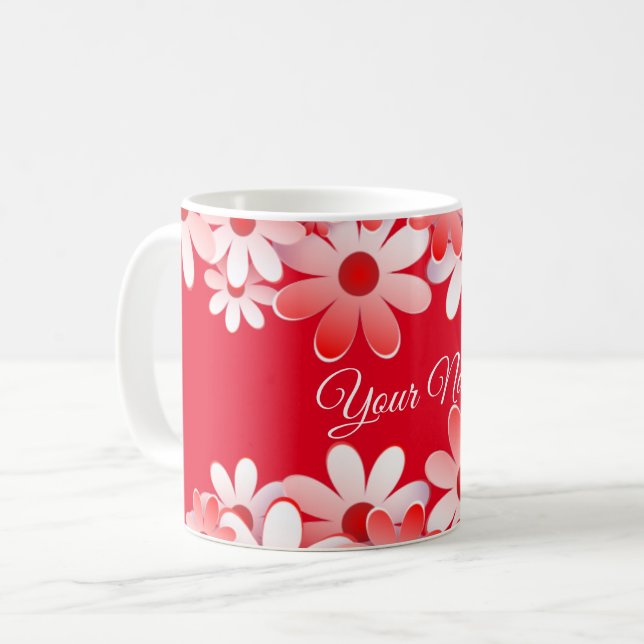 Taza De Café Elegant Red White Floral Wedding (Anverso izquierdo)
