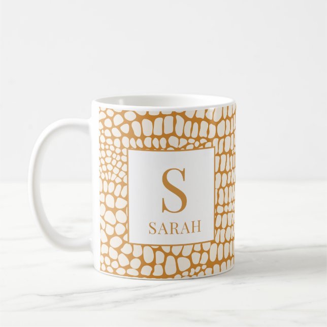 Taza De Café Elegant Reptile Skin Custom Initial Name Mug (Izquierda)