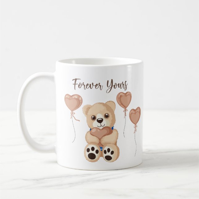 Taza De Café Elegant Rose Gold Forever Yours Teddy Bear Hearts (Izquierda)