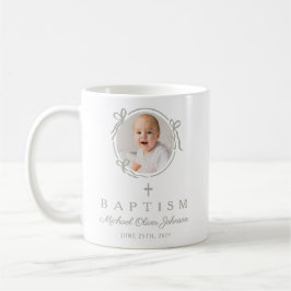 Taza De Café Elegant Sage Green Bow Boy Photo Baptism