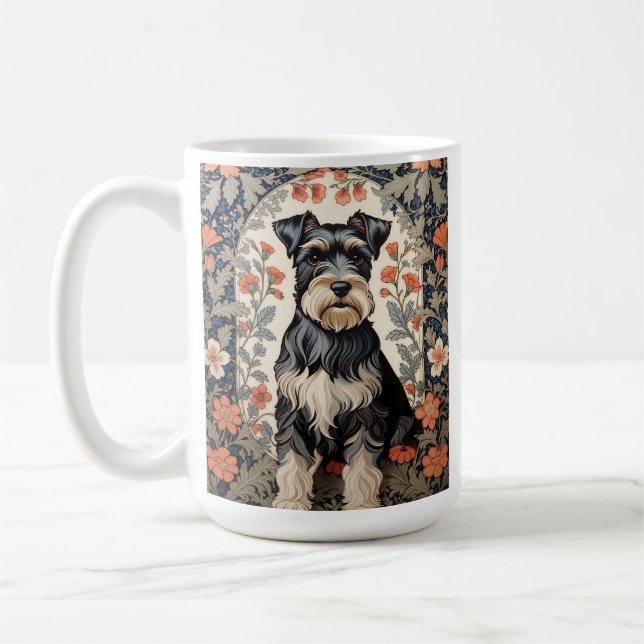 Taza De Café Elegant Schnauzer William Morris Inspired Floral (Izquierda)