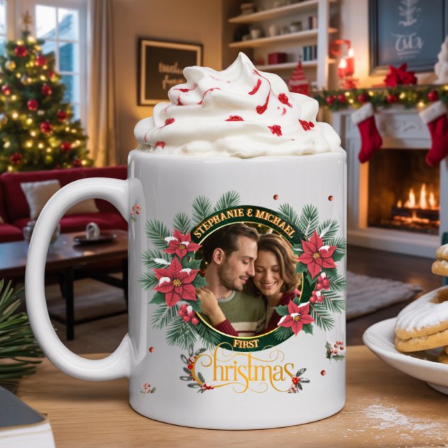 Taza De Café Elegant Script 2 photo Watercolor Christmas Wreath (Subido por el creador)