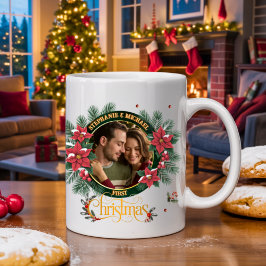Taza De Café Elegant Script 2 photo Watercolor Christmas Wreath