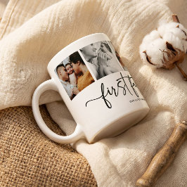 Taza De Café Elegant Script Primer Día del Padre 5 Colage de Fo