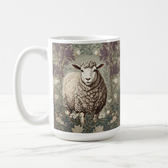 Taza De Café Elegant Sheep Lavender Flower Background (Izquierda)