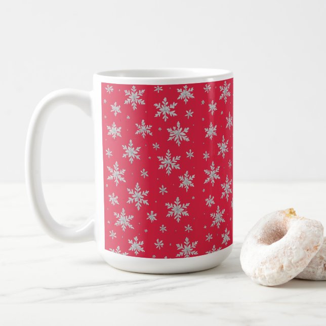 Taza De Café Elegant Silver Snowflake | Winter Holiday  (Con donut)