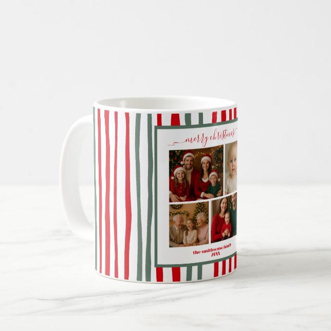 Taza De Café Elegant Stripes family Photo merry Christmas (Anverso izquierdo)