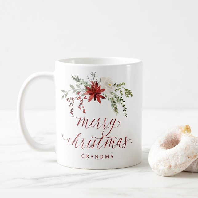 Taza De Café Elegant Watercolor Berries Photo Merry Christmas (Con donut)