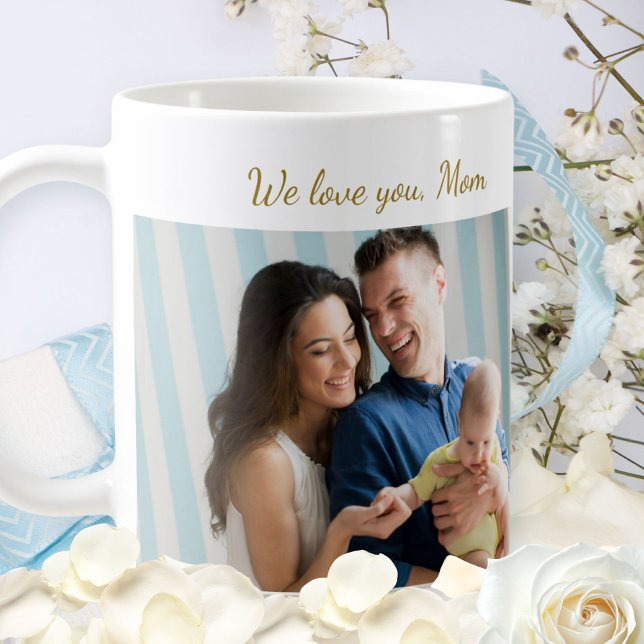 Taza De Café Elegant We Love You Mom Photo Mother's Day Gold (Elegant We Love You Mom Photo Mother's Day Gold Coffee Mug ©Susanne Sachers - Sunny Mind 🌞)