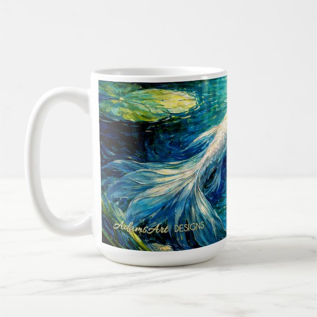 Taza De Café Elegant White Koi & Water Lily Impressionist Art (Izquierda)