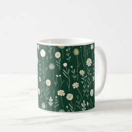 Taza De Café Elegant Wildflower Pattern on Dark Green 